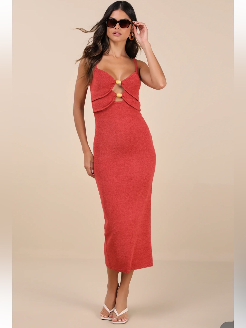 NWT Lulus Ainara Rust Red Cutout Sleeveless Midi Sweater Dress